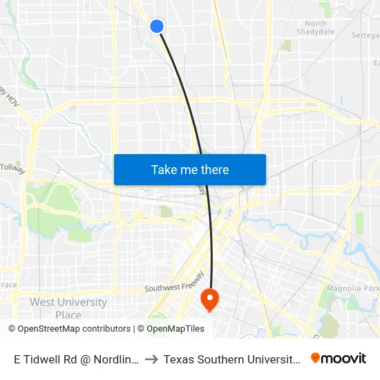 E Tidwell Rd @ Nordling Rd to Texas Southern University REC map