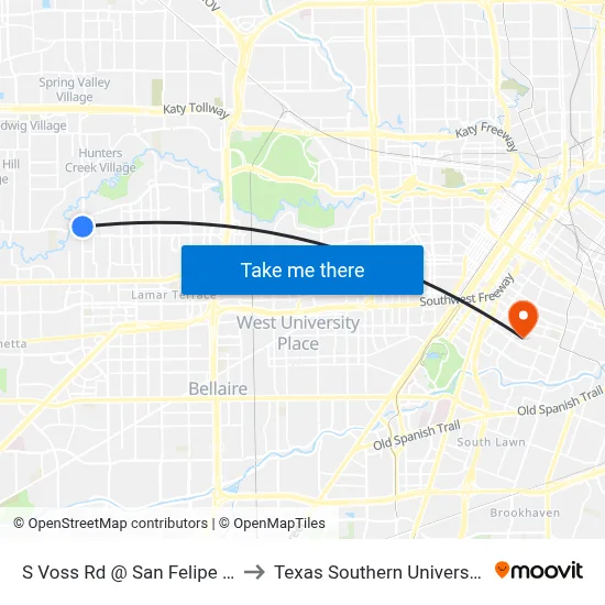 S Voss Rd @ San Felipe Rd MB to Texas Southern University REC map