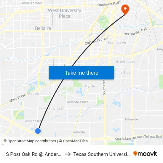 S Post Oak Rd @ Anderson Rd to Texas Southern University REC map