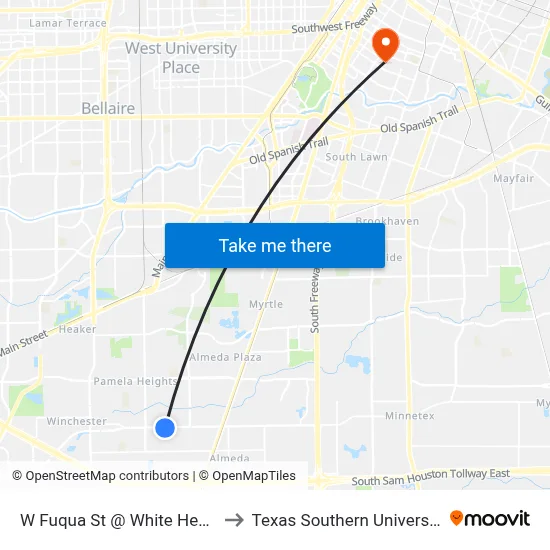 W Fuqua St @ White Heather Dr to Texas Southern University REC map