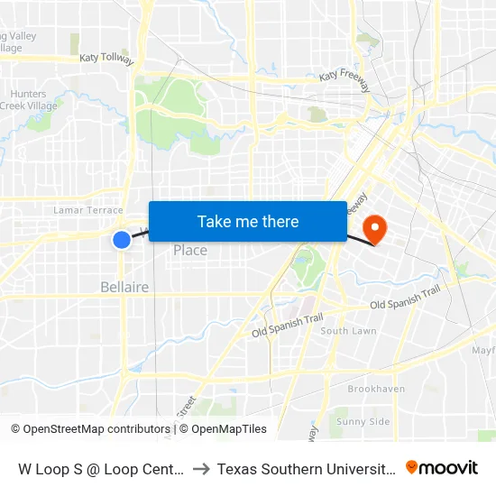 W Loop S @ Loop Central Dr to Texas Southern University REC map