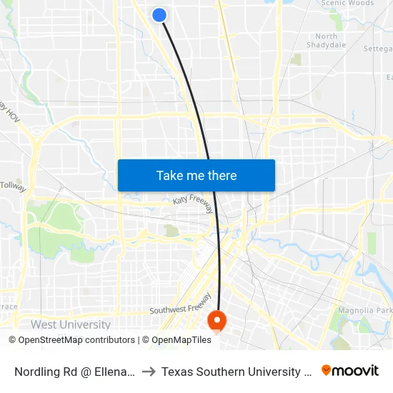 Nordling Rd @ Ellena Rd to Texas Southern University REC map