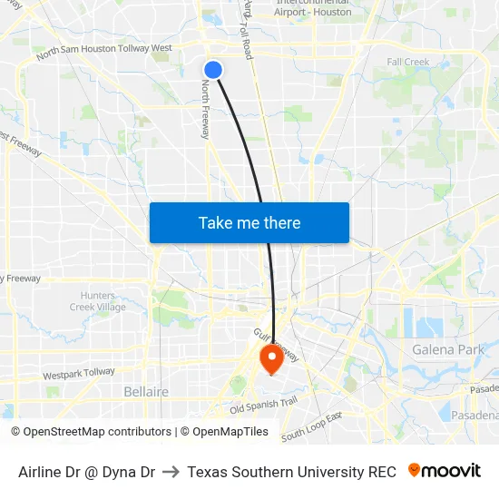 Airline Dr @ Dyna Dr to Texas Southern University REC map