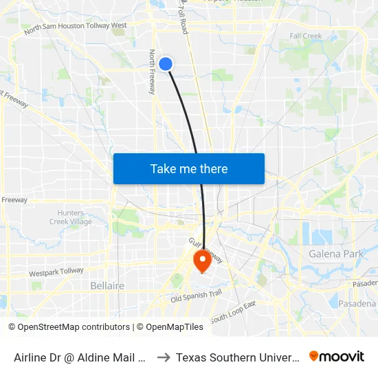 Airline Dr @ Aldine Mail Route Rd to Texas Southern University REC map
