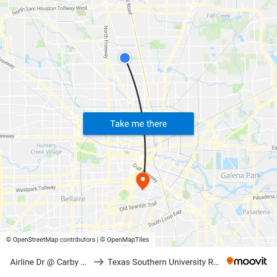 Airline Dr @ Carby Rd to Texas Southern University REC map