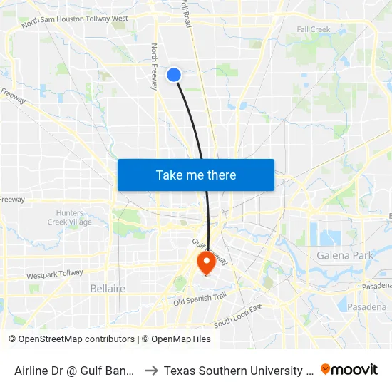 Airline Dr @ Gulf Bank Rd to Texas Southern University REC map