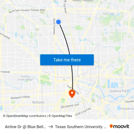 Airline Dr @ Blue Bell Rd to Texas Southern University REC map