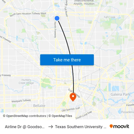 Airline Dr @ Goodson Dr to Texas Southern University REC map