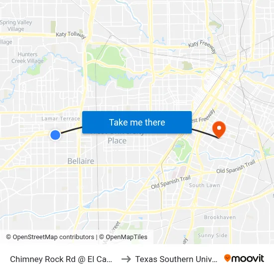 Chimney Rock Rd @ El Camino Del Rey to Texas Southern University REC map