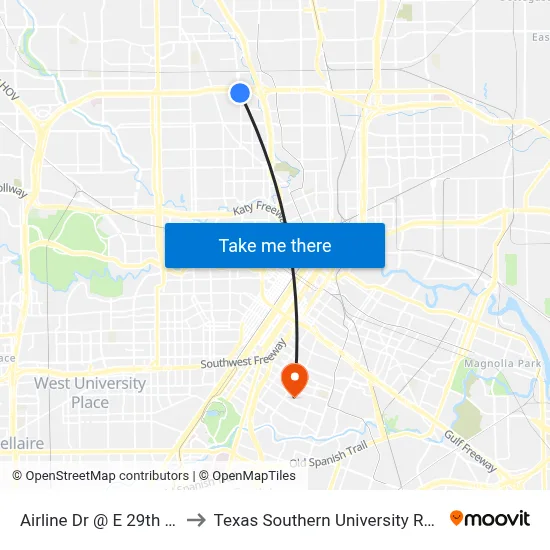 Airline Dr @ E 29th St to Texas Southern University REC map