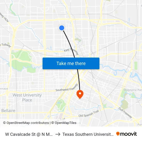 W Cavalcade St @ N Main St to Texas Southern University REC map