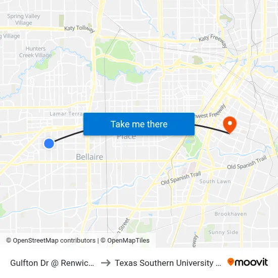 Gulfton Dr @ Renwick Dr to Texas Southern University REC map