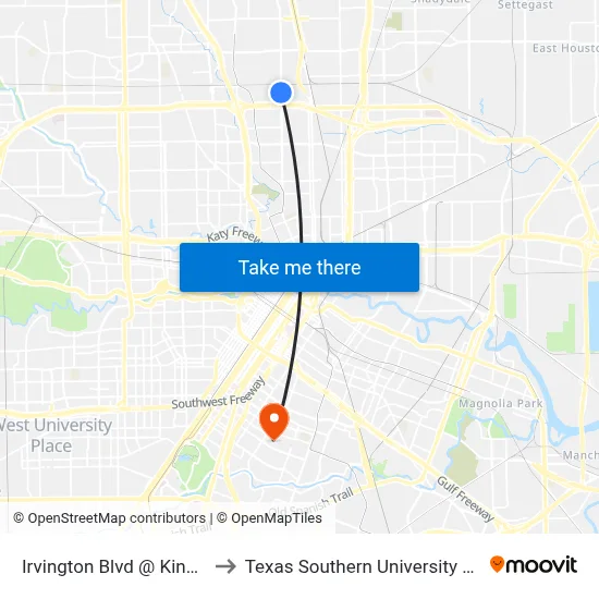 Irvington Blvd @ King St to Texas Southern University REC map