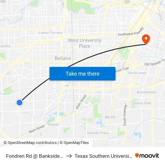 Fondren Rd @ Bankside Dr MB to Texas Southern University REC map
