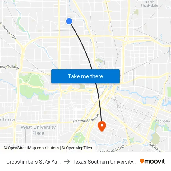 Crosstimbers St @ Yale St to Texas Southern University REC map