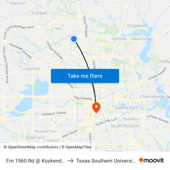 Fm 1960 Rd @ Kuykendahl Rd to Texas Southern University REC map