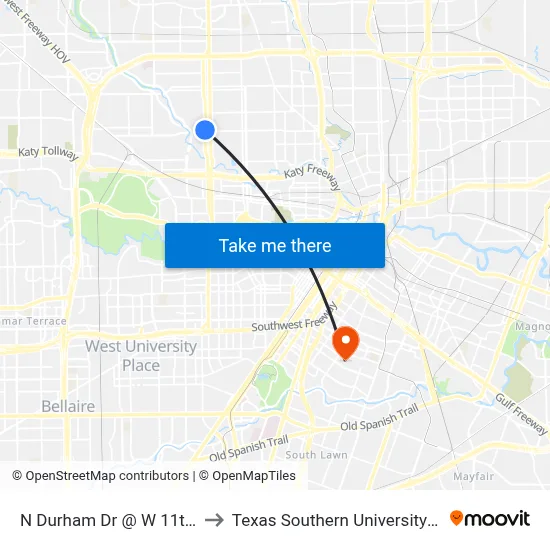N Durham Dr @ W 11th St to Texas Southern University REC map