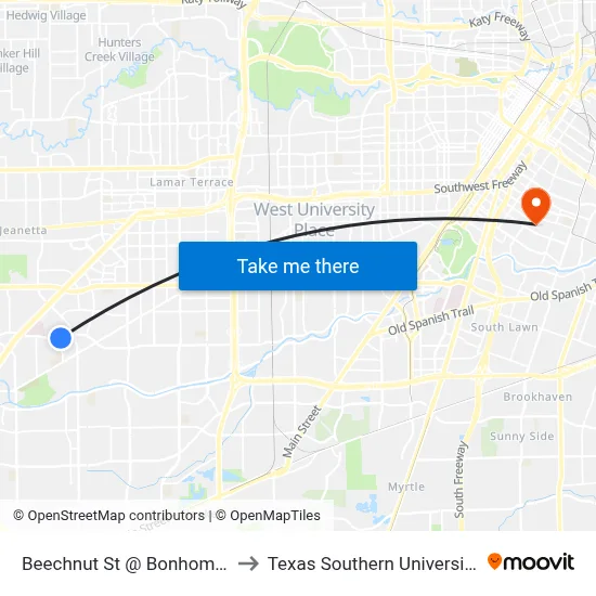 Beechnut St @ Bonhomme Rd to Texas Southern University REC map