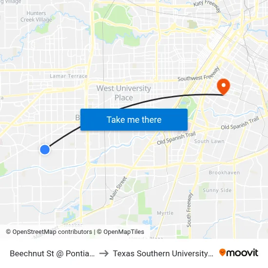 Beechnut St @ Pontiac Dr to Texas Southern University REC map