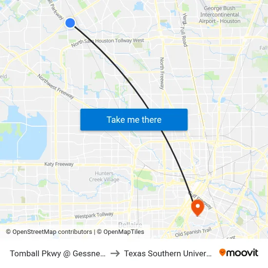 Tomball Pkwy @ Gessner Rd MB to Texas Southern University REC map