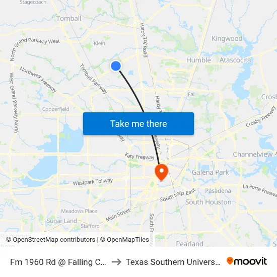 Fm 1960 Rd @ Falling Creek Dr to Texas Southern University REC map