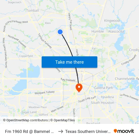 Fm 1960 Rd @ Bammel Village Dr to Texas Southern University REC map