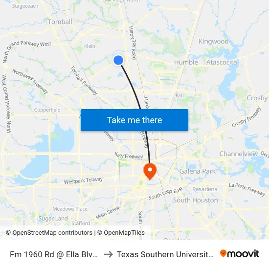 Fm 1960 Rd @ Ella Blvd MB to Texas Southern University REC map