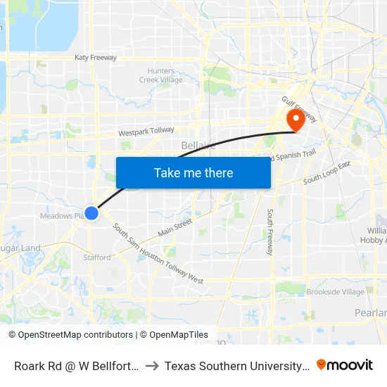 Roark Rd @ W Bellfort Ave to Texas Southern University REC map