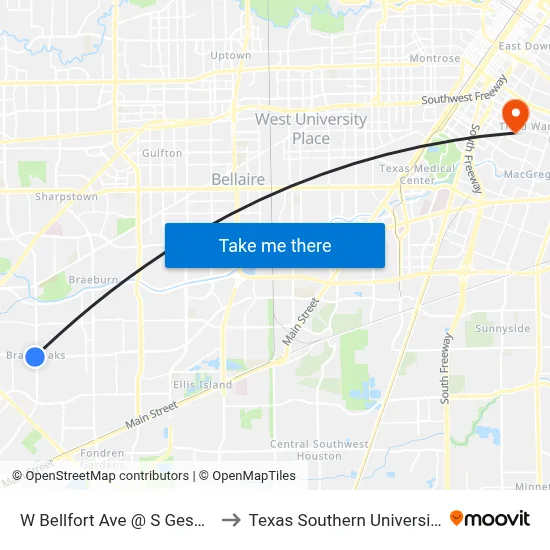 W Bellfort Ave @ S Gessner Rd to Texas Southern University REC map