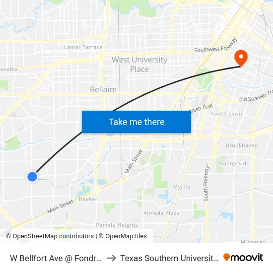 W Bellfort Ave @ Fondren Rd to Texas Southern University REC map