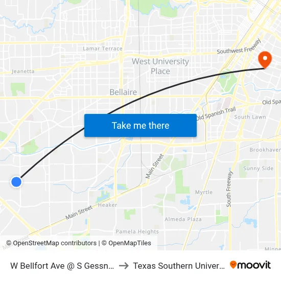 W Bellfort Ave @ S Gessner Rd MB to Texas Southern University REC map