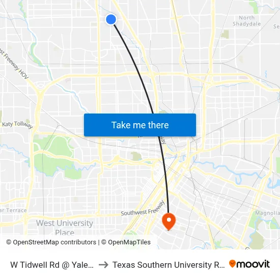 W Tidwell Rd @ Yale St to Texas Southern University REC map