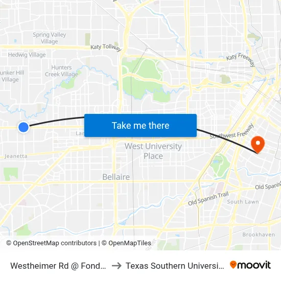 Westheimer Rd @ Fondren Rd to Texas Southern University REC map