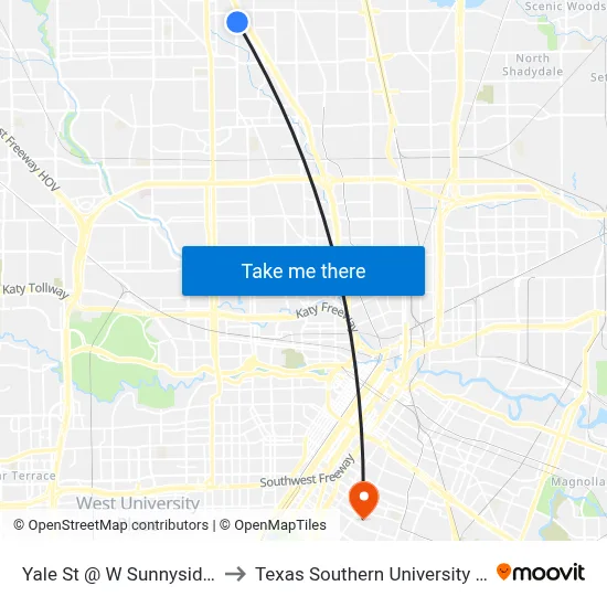 Yale St @ W Sunnyside St to Texas Southern University REC map