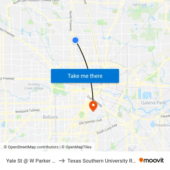 Yale St @ W Parker Rd to Texas Southern University REC map
