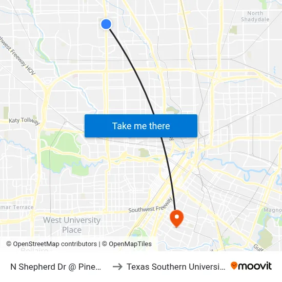 N Shepherd Dr @ Pinemont Dr to Texas Southern University REC map