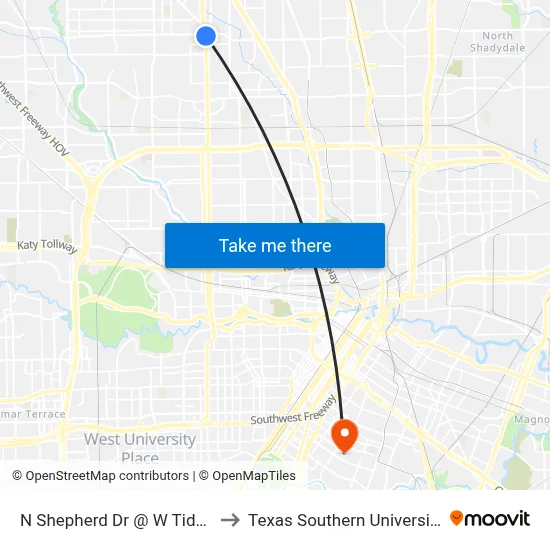 N Shepherd Dr @ W Tidwell Rd to Texas Southern University REC map
