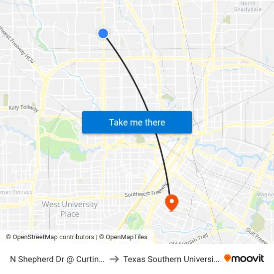 N Shepherd Dr @ Curtin St MB to Texas Southern University REC map