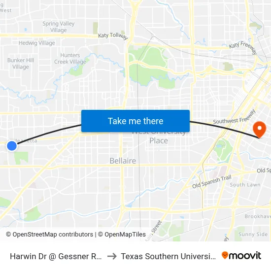 Harwin Dr @ Gessner Rd Mb1 to Texas Southern University REC map