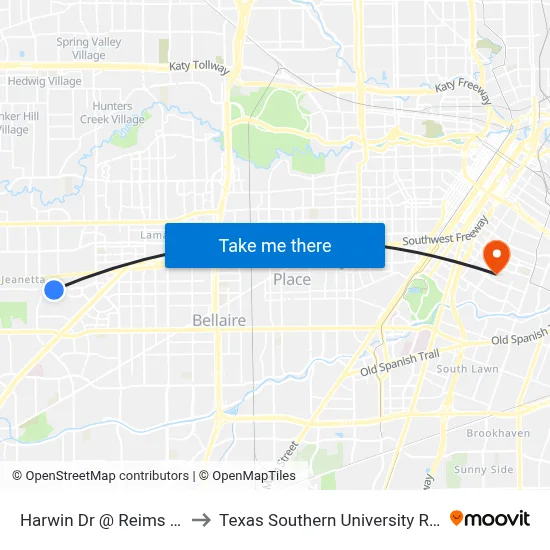 Harwin Dr @ Reims Rd to Texas Southern University REC map