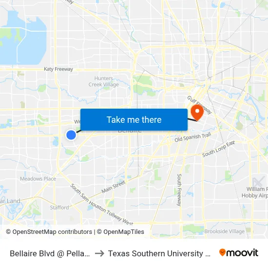 Bellaire Blvd @ Pella Dr to Texas Southern University REC map