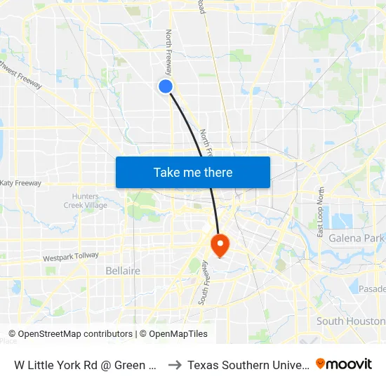W Little York Rd @ Green Meadow Ln to Texas Southern University REC map