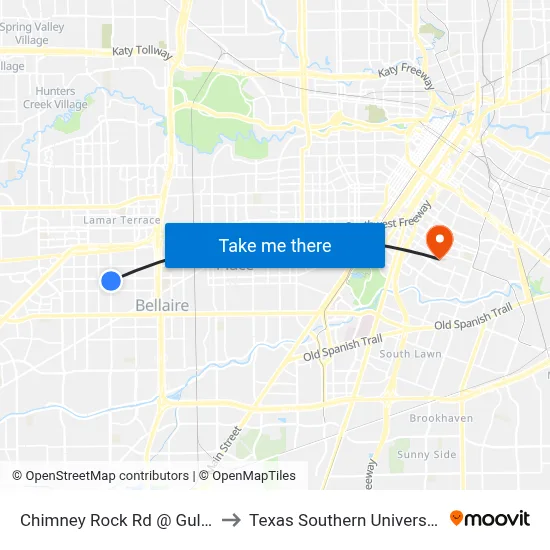 Chimney Rock Rd @ Gulfton Dr to Texas Southern University REC map
