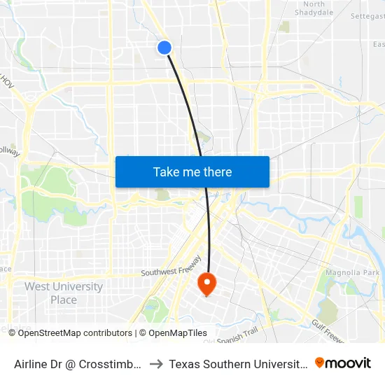 Airline Dr @ Crosstimbers St to Texas Southern University REC map