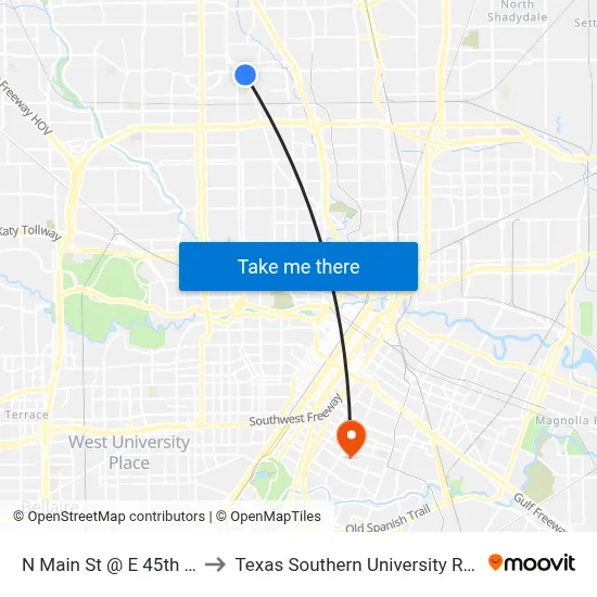 N Main St @ E 45th St to Texas Southern University REC map