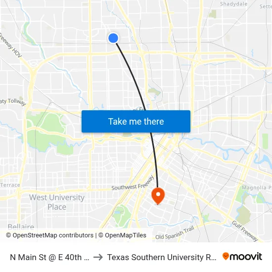 N Main St @ E 40th St to Texas Southern University REC map