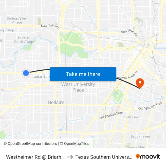Westheimer Rd @ Briarhurst Dr to Texas Southern University REC map