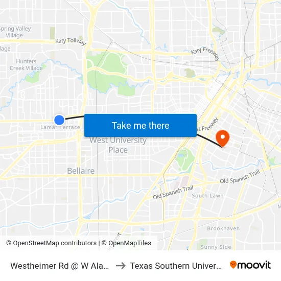 Westheimer Rd @ W Alabama St to Texas Southern University REC map