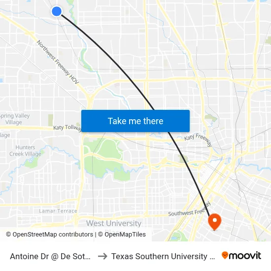 Antoine Dr @ De Soto St to Texas Southern University REC map