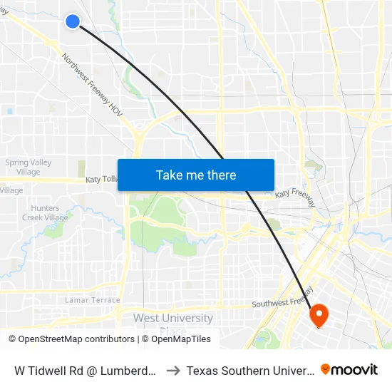 W Tidwell Rd @ Lumberdale Rd MB to Texas Southern University REC map